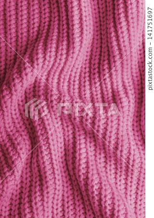 Pink knitted fabric texture with folds, wrinkles and soft waves, crumpled wool background Pink knitted fabric texture with folds, wrinkles and soft waves, crumpled wool background 141751697