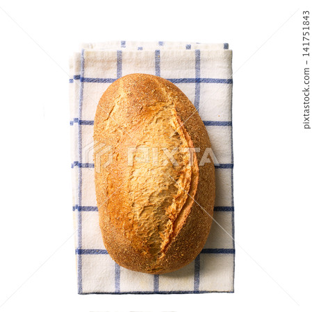loaf wheat bread with sourdough , isolated on white background.Top view. loaf wheat bread with sourdough , isolated on white background.Top view. 141751843