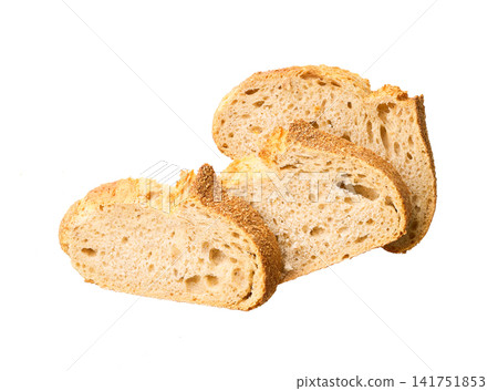 pieces wheat bread with sourdough, isolated on white background, top view. pieces wheat bread with sourdough, isolated on white background, top view. 141751853