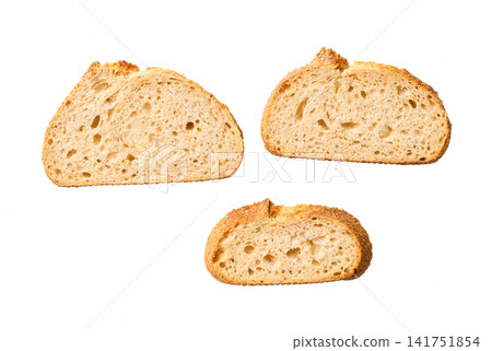 pieces wheat bread with sourdough, isolated on white background, top view. pieces wheat bread with sourdough, isolated on white background, top view. 141751854