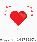 A red heart with a small pink heart inside. A droplet and little hearts around. The concept of love, Valentine s Day, Mother s Day, March 8. 141751971