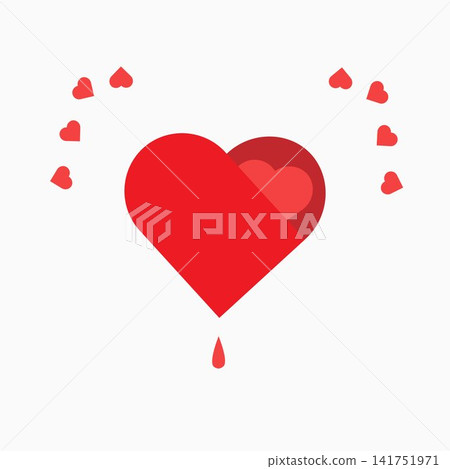A red heart with a small pink heart inside. A droplet and little hearts around. The concept of love, Valentine s Day, Mother s Day, March 8. A red heart with a small pink heart inside. A droplet and little hearts around. The concept of love, Valentine s Day, Mother s Day, March 8. 141751971