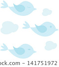 Flying Blue Birds and Clouds. The Concept of Easter and Spring 141751972