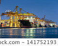 Container cargo ships at commercial seaport, night logistics, global shipping, international trade. 141752193