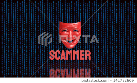Digital Scammer Mask Hidden Inside Binary Code 3d render. Digital Scammer Mask Hidden Inside Binary Code 3d render. 141752609