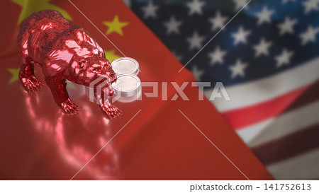 Red Bear Market Between China and United States Economies 3d render. Red Bear Market Between China and United States Economies 3d render. 141752613