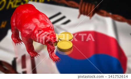 Red Bear Market Threatens South Korean Economic Growth 3d render. Red Bear Market Threatens South Korean Economic Growth 3d render. 141752614