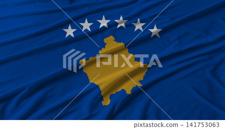 Kosovo flag waving. Flag of Kosovo with cloth texture Kosovo flag waving. Flag of Kosovo with cloth texture 141753063