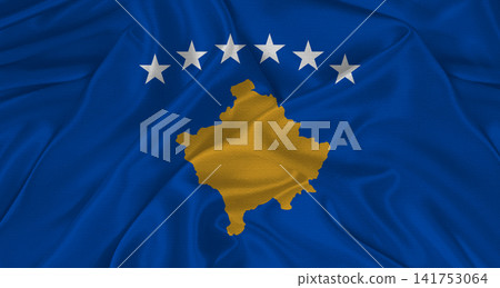 Kosovan flag with fabric texture. Realistic flag of Kosovo waving, National flag Kosovan flag with fabric texture. Realistic flag of Kosovo waving, National flag 141753064