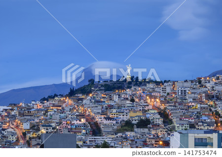Long exposure of Virgen del Panecillo at sunrise in Quito, Ecuador. Long exposure of Virgen del Panecillo at sunrise in Quito, Ecuador. 141753474