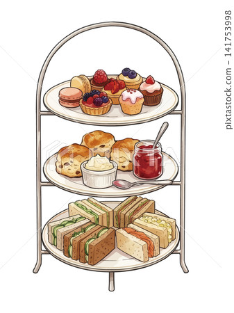 An illustration of afternoon tea with a mouthwatering appeal. An illustration of afternoon tea with a mouthwatering appeal. 141753998