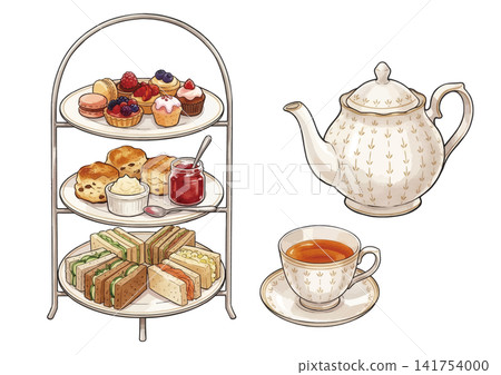 An illustration of afternoon tea with a mouthwatering appeal. An illustration of afternoon tea with a mouthwatering appeal. 141754000