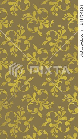 Beautiful vertical smartphone wallpaper/background material with a gold damask pattern background. 141754153