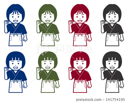 [單色] 一位身穿工作服和圍裙的女性圖標，她說“我會盡我所能” 141754195