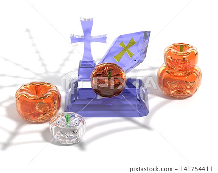 3DCG scene of glass Halloween ornaments 3DCG scene of glass Halloween ornaments 141754411