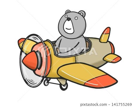 一頭熊駕駛著螺旋槳飛機。 一頭熊駕駛著螺旋槳飛機。 141755269
