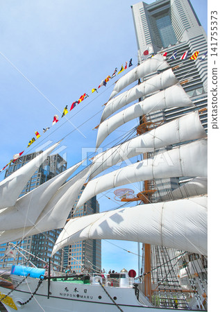 Sailing ship Nippon Maru Full sail exhibition sail & full ship decoration Sailing ship Nippon Maru Full sail exhibition sail & full ship decoration 141755373