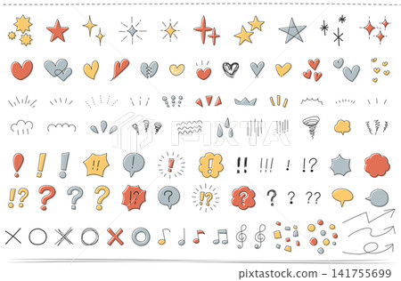 Hand-drawn decorative icon set: Colorful pen-style embellishments. Hand-drawn decorative icon set: Colorful pen-style embellishments. 141755699