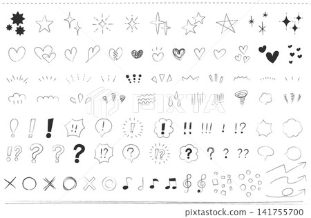 Hand-drawn decorative icon set: charcoal-style monochrome embellishments. Hand-drawn decorative icon set: charcoal-style monochrome embellishments. 141755700