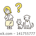 An illustration of a woman troubled by her pet. 141755777