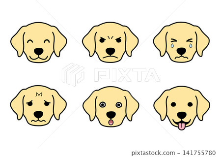 一組包含6種表情的可愛金毛犬臉部圖標 一組包含6種表情的可愛金毛犬臉部圖標 141755780