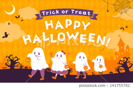 Halloween template 1_horizontal for kids dressed as ghosts Halloween template 1_horizontal for kids dressed as ghosts 141755782