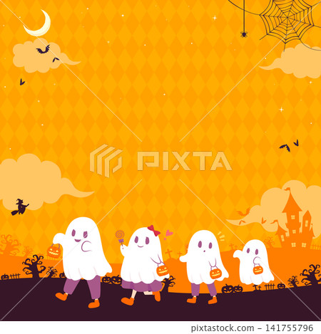 Halloween frame 1_square featuring children dressed as ghosts Halloween frame 1_square featuring children dressed as ghosts 141755796