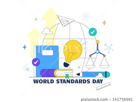 World Standards Day Illustration Featuring Global Quality Assurance, Certification, Measurement Accuracy, International Regulations, and Innovation 141756091