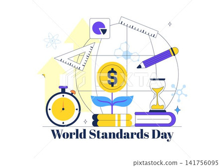 World Standards Day Illustration Featuring Global Quality Assurance, Certification, Measurement Accuracy, International Regulations, and Innovation World Standards Day Illustration Featuring Global Quality Assurance, Certification, Measurement Accuracy, International Regulations, and Innovation 141756095