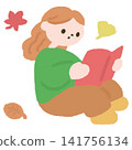 Illustration of a woman reading a book in autumn 141756134