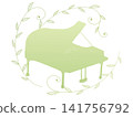 Illustration of leaves and a light green piano 141756792