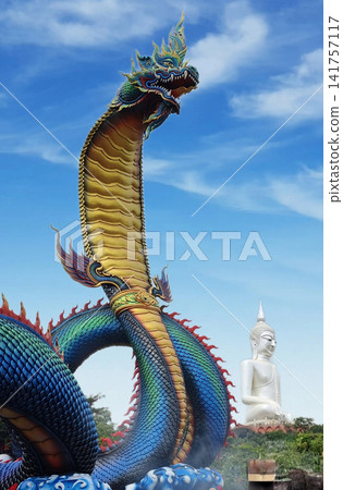 Giant Thai dragon serpent sculpture, sacred Naga statue in Thailand landmark Giant Thai dragon serpent sculpture, sacred Naga statue in Thailand landmark 141757117