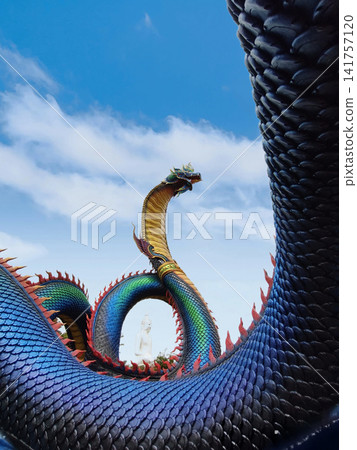 Giant Thai dragon serpent sculpture, sacred Naga statue in Thailand landmark Giant Thai dragon serpent sculpture, sacred Naga statue in Thailand landmark 141757120