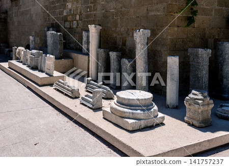 Ancient Marble Columns and Artifacts Displayed in Old Town Rhodes Ancient Marble Columns and Artifacts Displayed in Old Town Rhodes 141757237
