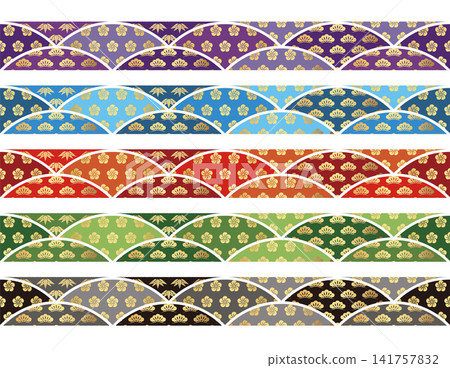 Seamless Japanese-style border set featuring pine, bamboo, and plum blossoms. Seamless Japanese-style border set featuring pine, bamboo, and plum blossoms. 141757832