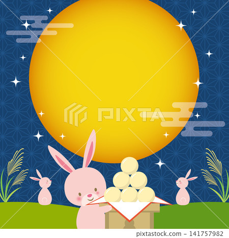 Rabbits enjoying moon-viewing dumplings Rabbits enjoying moon-viewing dumplings 141757982