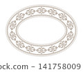 Vintage decorative oval frame. Elegant element for design in Eastern style, place for text. Floral border. Oval frame. Lace illustration for invitations and greeting cards, ceramic, plate. 141758009
