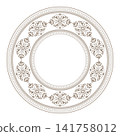 Oriental round frame with arabesques. Vintage decorative round frame. Lace illustration for invitation, greeting card, ceramic, plate, dish, embroidery. Vector illustration. 141758012
