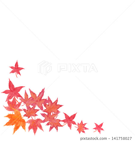 Watercolor illustration of autumn maple leaves frame/corner material 141758027