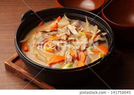Miso soup with pork and vegetables Miso soup with pork and vegetables 141758045