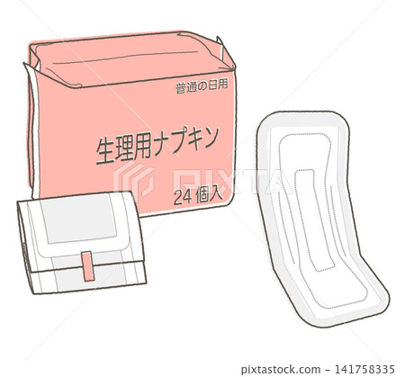 Sanitary napkin (hand-drawn style lines, coral pink) Sanitary napkin (hand-drawn style lines, coral pink) 141758335