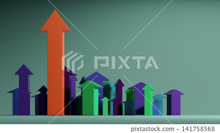 Upward Business Growth Concept With Red Leader Arrow Among Teal Arrows Representing Success Upward Business Growth Concept With Red Leader Arrow Among Teal Arrows Representing Success 141758568