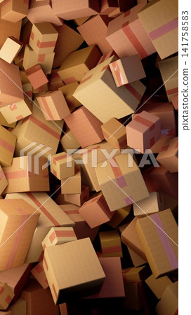 Chaotic Assembly of Brown Cardboard Boxes with Pink Accents Chaotic Assembly of Brown Cardboard Boxes with Pink Accents 141758583