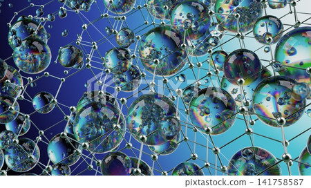 Abstract Image of a Molecular Hexagonal Network With Shiny Spherical Elements Abstract Image of a Molecular Hexagonal Network With Shiny Spherical Elements 141758587