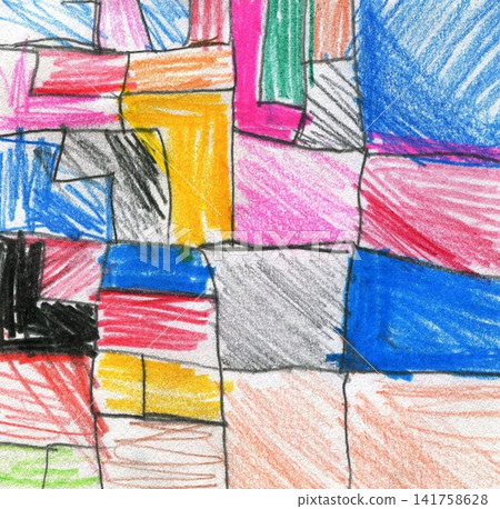 Abstract Geometric Crayon Drawing with Multi Colored Mosaic Squares for Creative Artistic Design Abstract Geometric Crayon Drawing with Multi Colored Mosaic Squares for Creative Artistic Design 141758628