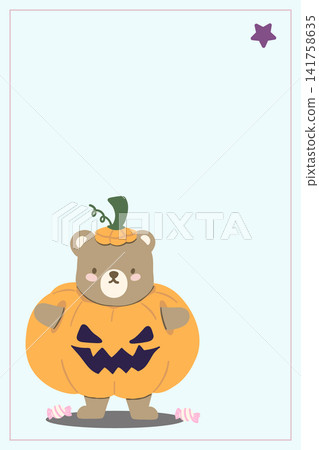 Halloween Greeting Card Cute Bear in Jack O Lantern Pumpkin Costume with Copy Space Halloween Greeting Card Cute Bear in Jack O Lantern Pumpkin Costume with Copy Space 141758635