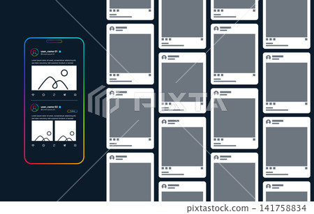 smartphone social media mockup template with post grid vector smartphone social media mockup template with post grid vector 141758834