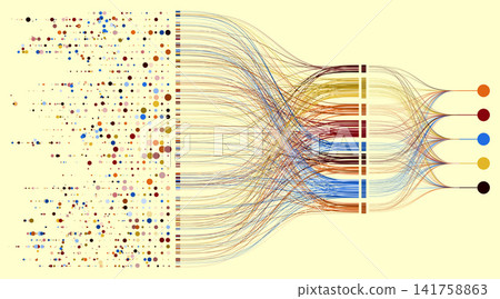 Vector Data Processing Pipeline Visualization with Multicolor Network Flow Diagram Vector Data Processing Pipeline Visualization with Multicolor Network Flow Diagram 141758863