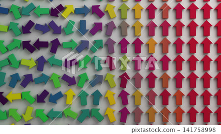 Colorful Arrow Pattern Showing Conflicting Directions and Orderly Upward Movement 141758998