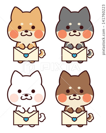 柴犬抱著一套信件 / 白色,藍色心形 柴犬抱著一套信件 / 白色,藍色心形 141760223